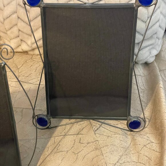 2 pc Diane Markin handmade metal picture frames with colored glass art deco - Picture 6 of 6